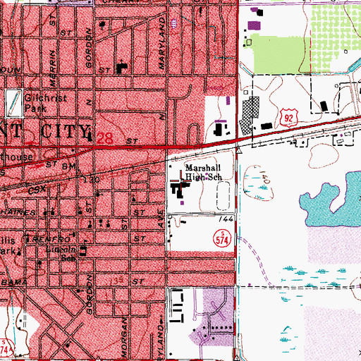 Topographic Map of Marshall High School, FL