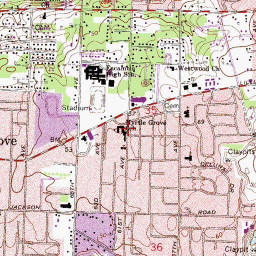 Topographic Map of Myrtle Grove Elementary School, FL