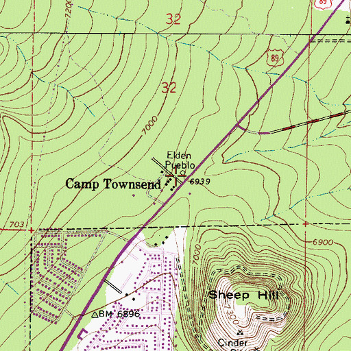Topographic Map of Elden Pueblo, AZ