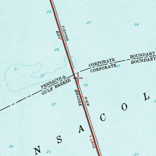 Topographic Map of Pensacola Bay Bridge, FL