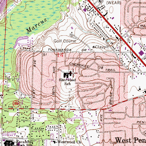 Topographic Map of Sherwood School, FL