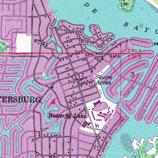 Topographic Map of Shore Acres, FL