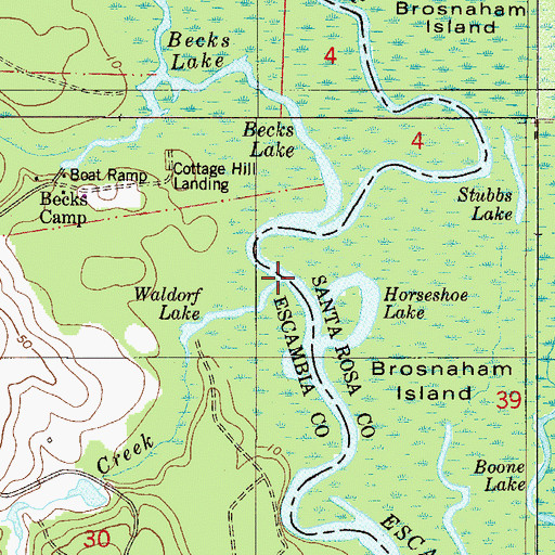 Topographic Map of Spanish Mill Creek, FL