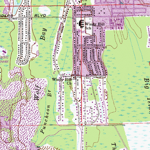 Topographic Map of Windy Hill Church, FL