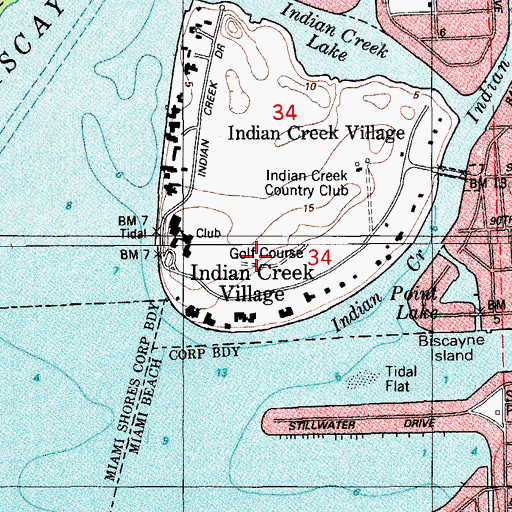 Topographic Map of Indian Creek Country Club, FL