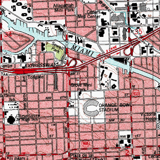 Topographic Map of Grove Mini Park, FL