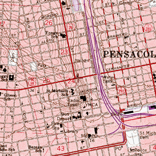 Topographic Map of Pensacola, FL
