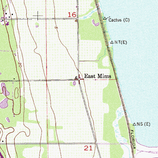 Topographic Map of East Mims, FL