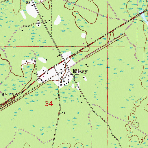 Topographic Map of Ellzey, FL