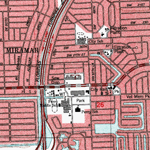 Topographic Map of Miramar Shopping Center, FL