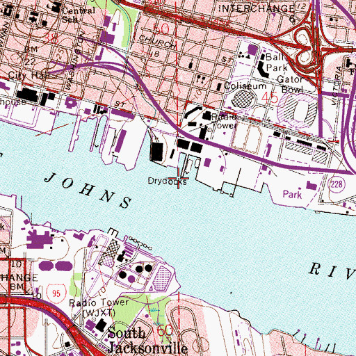 Topographic Map of Jacksonville Shipyards Pier 6 Light, FL