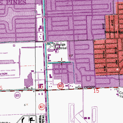 Topographic Map of Pembroke Pines General Hospital, FL