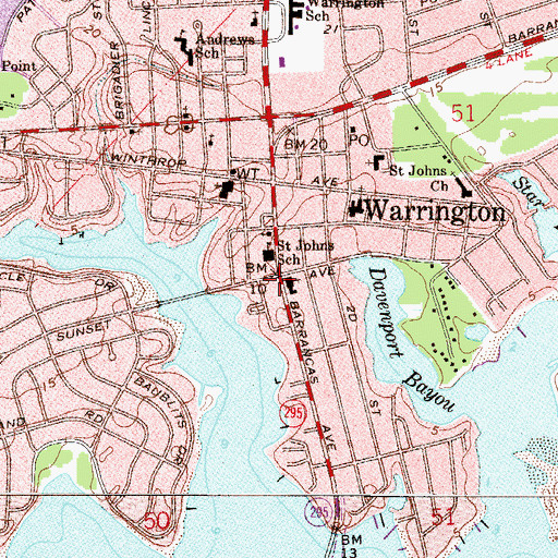 Topographic Map of First Baptist Church of Warrington, FL