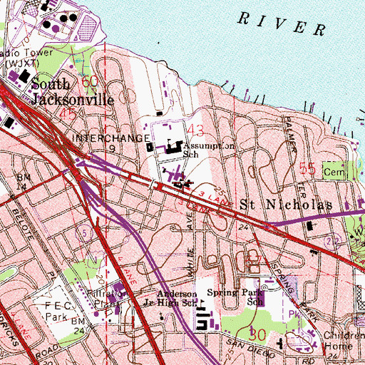 Topographic Map of Episcopal High School of Jacksonville, FL