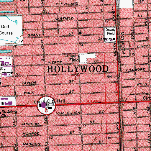 Topographic Map of Hollywood Junior Academy, FL
