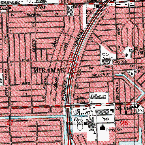 Topographic Map of Pembroke Road School, FL