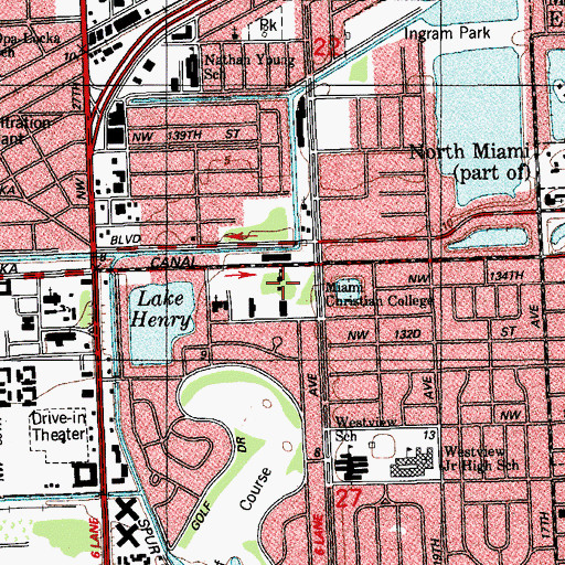 Topographic Map of Miami Christian College, FL