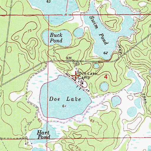 Topographic Map of Doe Lake Camp, FL