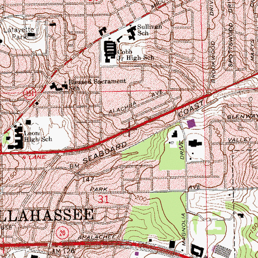 Topographic Map of United Church in Tallahassee, FL