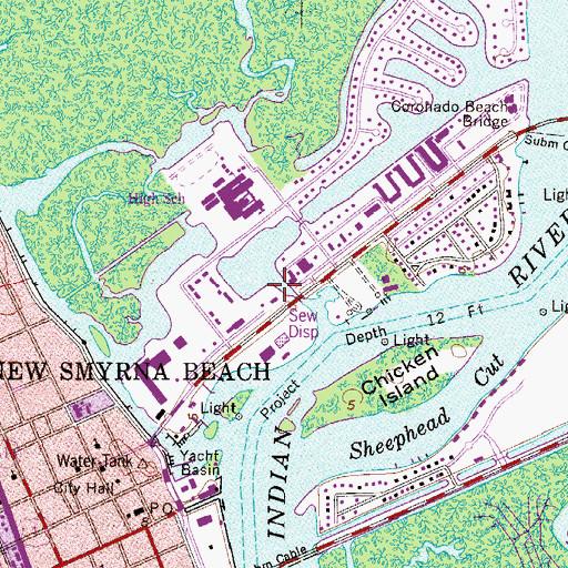 Topographic Map of WSBB-AM (New Smyrna Beach), FL