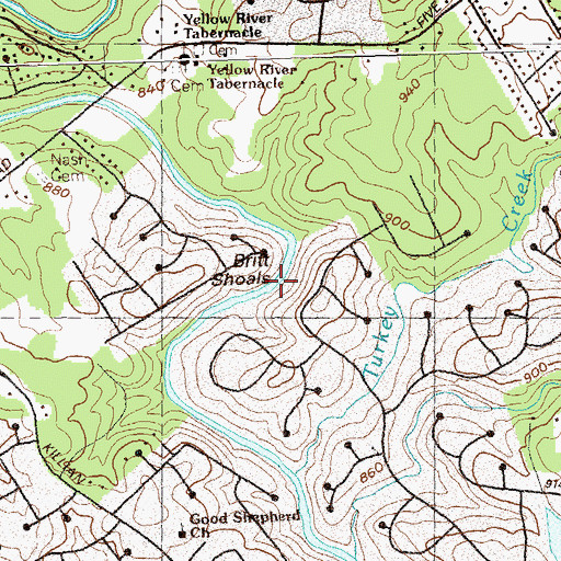 Topographic Map of Britt Shoals, GA