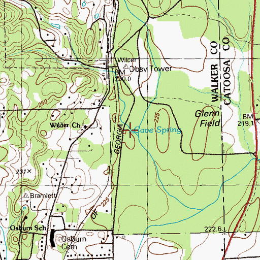 Topographic Map of Cave Spring, GA