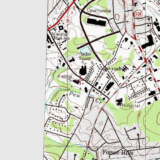 Topographic Map of Central Church, GA