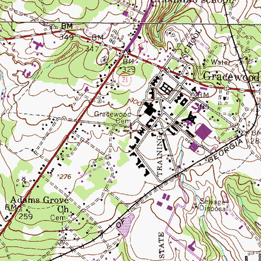 Topographic Map of Gracewood Cemetery, GA