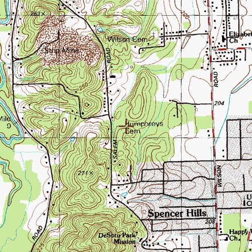 Topographic Map of Humphrey Cemetery, GA