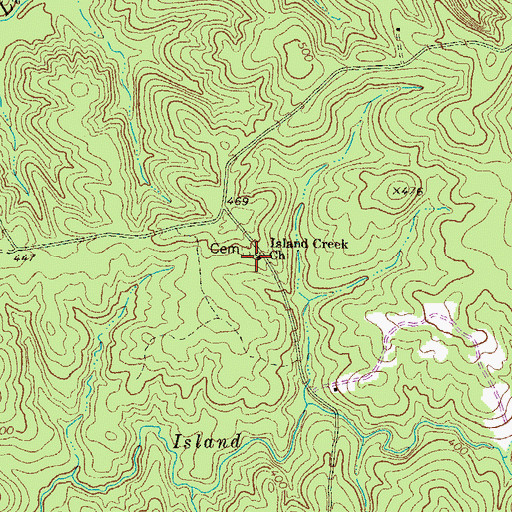Topographic Map of Island Creek Church, GA