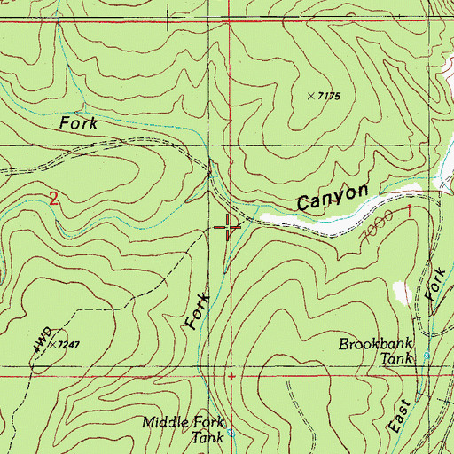 Topographic Map of Middle Fork Brookbank Canyon, AZ