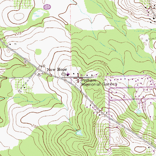 Topographic Map of Pelham Memorial Garden, GA