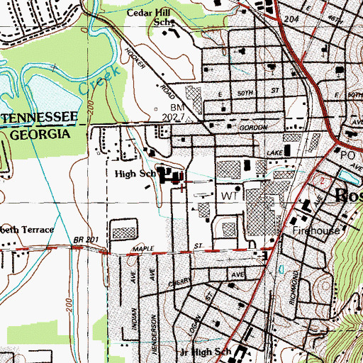 Topographic Map of Rossville High School, GA