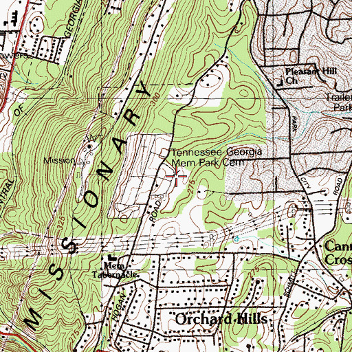 Topographic Map of Tennessee-Georgia Memorial Park Cemetery, GA