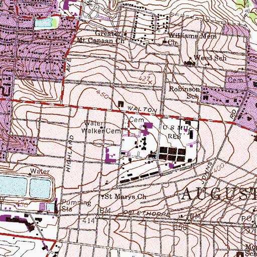 Topographic Map of Walker Cemetery, GA