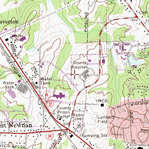 Topographic Map of Humana Hospital-Newnan Heliport, GA