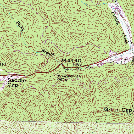 Topographic Map of Becky Branch, GA