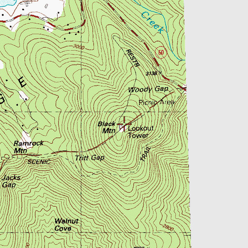 Topographic Map of Black Mountain, GA
