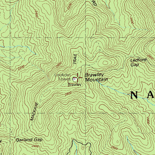 Topographic Map of Brawley Mountain, GA