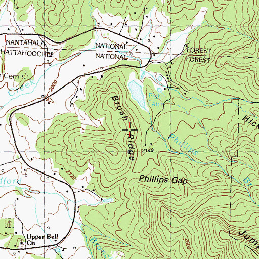 Topographic Map of Brush Ridge, GA