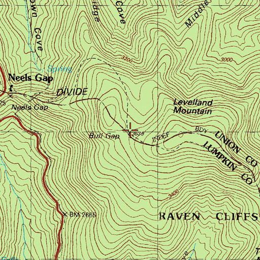 Topographic Map of Bull Gap, GA
