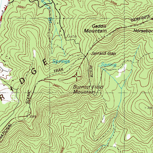 Topographic Map of Burnett Field Mountain, GA