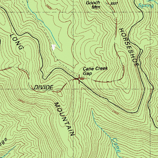 Topographic Map of Cane Creek Gap, GA