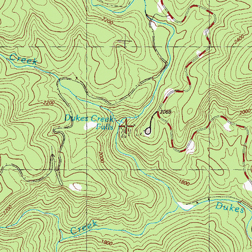 Topographic Map of Dukes Creek Falls, GA