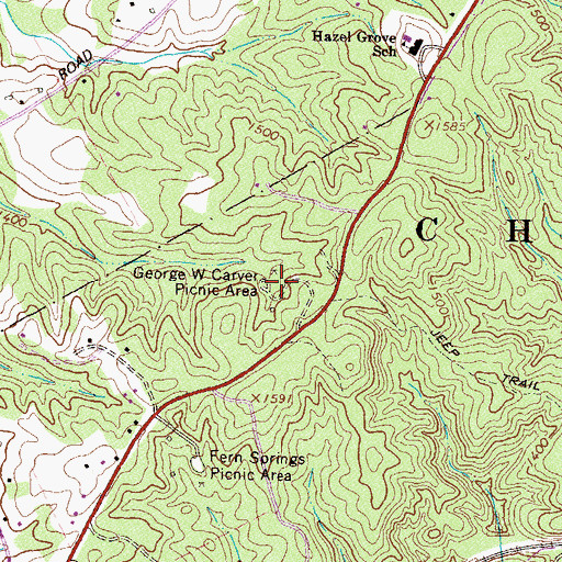Topographic Map of George W Carver Picnic Area, GA