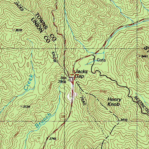 Topographic Map of Jacks Gap, GA