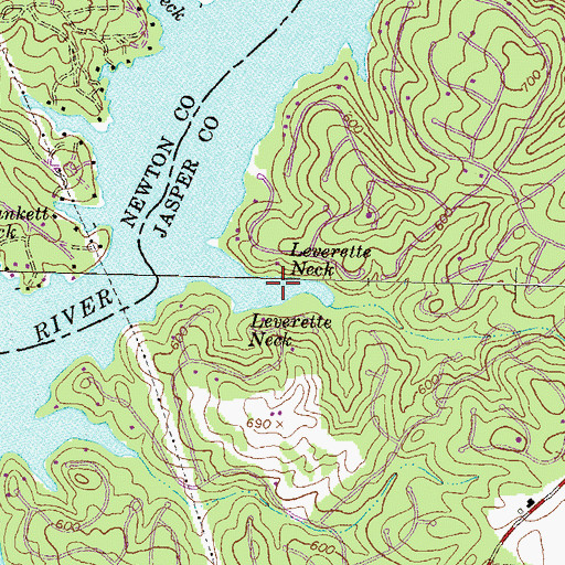 Topographic Map of Leverette Neck, GA