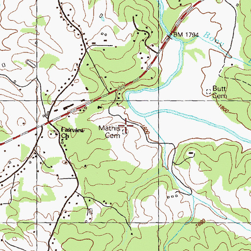 Topographic Map of Mathis Cemetery, GA