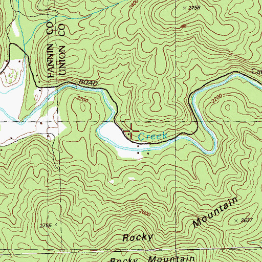 Topographic Map of Mulky Gap Camping Area, GA