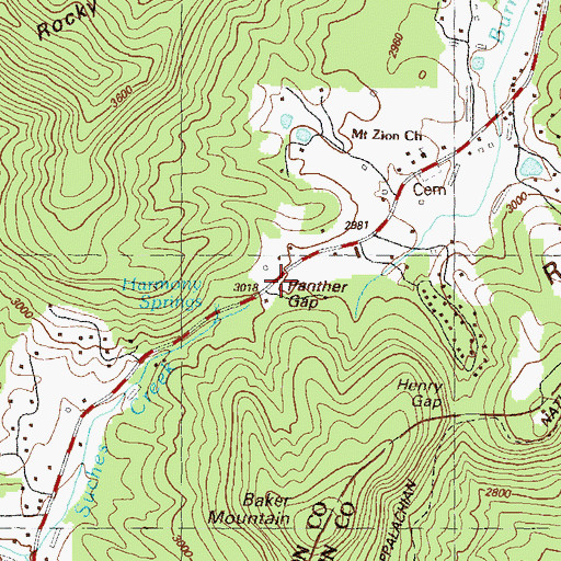 Topographic Map of Panther Gap, GA
